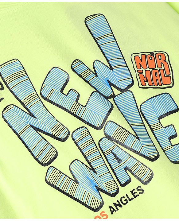 Pine Kids 100% Cotton Knit T-Shirt with Half Sleeves and New Wave Print in Lime Green