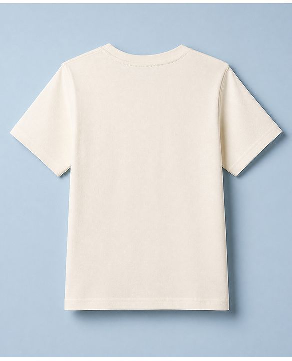 Pine Kids 100% Cotton Knit T-Shirts with Half Sleeves and French Riviera Saint Tropez Sailing Club Print in Offwhite for 4-5 Years