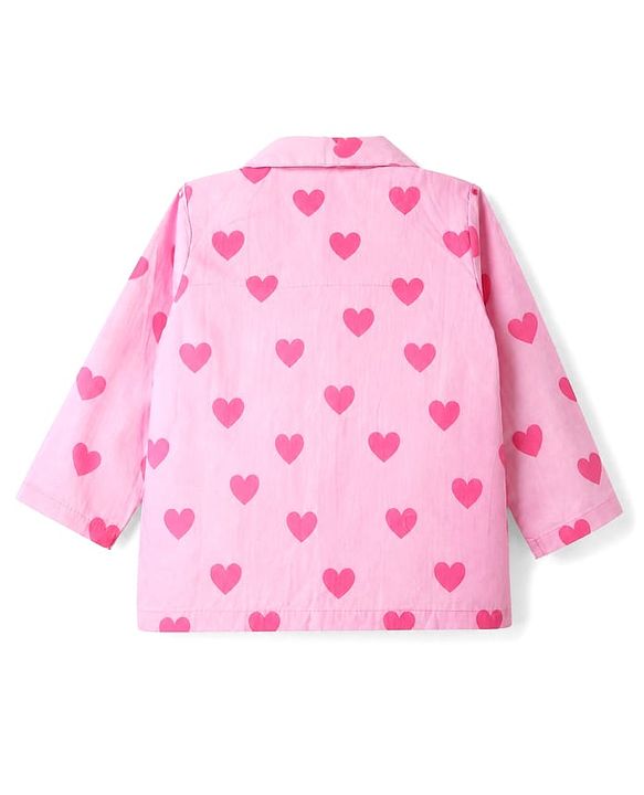 Babyhug Disney 100% Cotton Poplin Woven Co-Ords Top & Pyjama Night Suit with Hearts & Daisy Duck Print - Pink
