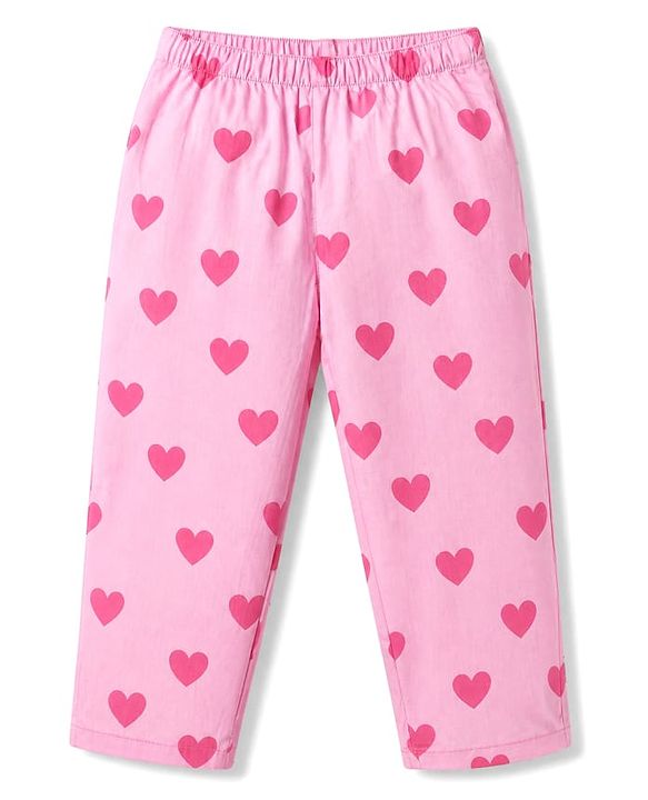 Babyhug Disney 100% Cotton Poplin Woven Co-Ords Top & Pyjama Night Suit with Hearts & Daisy Duck Print - Pink