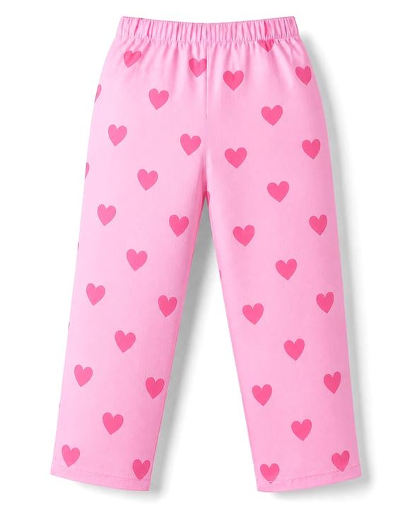 Babyhug Disney 100% Cotton Poplin Woven Co-Ords Top & Pyjama Night Suit with Hearts & Daisy Duck Print - Pink