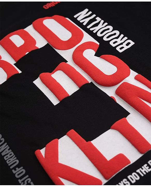 Pine Kids 100% Cotton Knit T-Shirts with Half Sleeves, Drop Shoulder Sleeves and 3 Brooklyn Print in Black