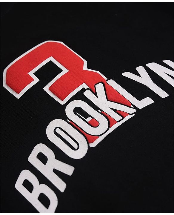 Pine Kids 100% Cotton Knit T-Shirts with Half Sleeves, Drop Shoulder Sleeves and 3 Brooklyn Print in Black