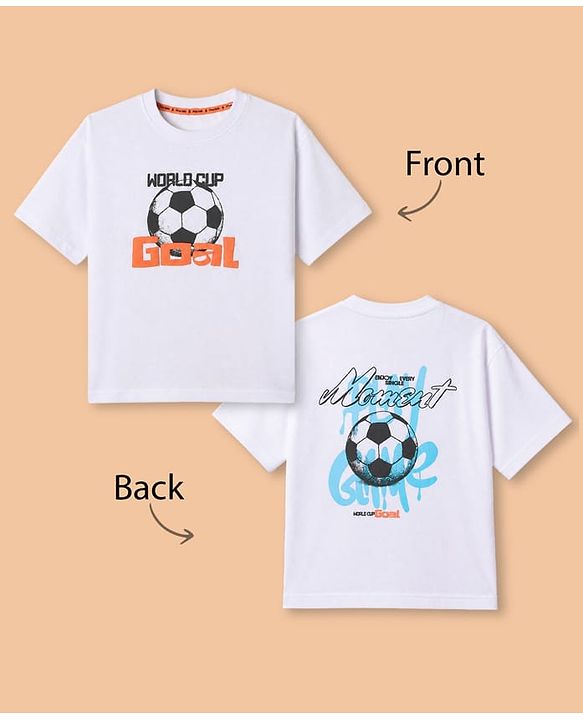 Pine Kids 100% Cotton Knit T-Shirt with Half Sleeves and Soccer Ball Print in White