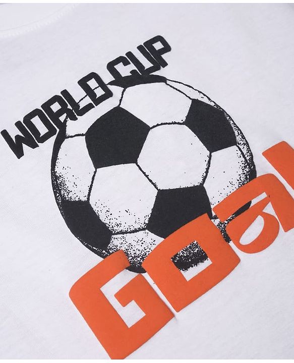 Pine Kids 100% Cotton Knit T-Shirt with Half Sleeves and Soccer Ball Print in White