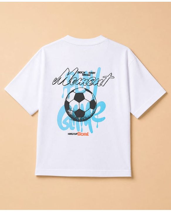Pine Kids 100% Cotton Knit T-Shirt with Half Sleeves and Soccer Ball Print in White