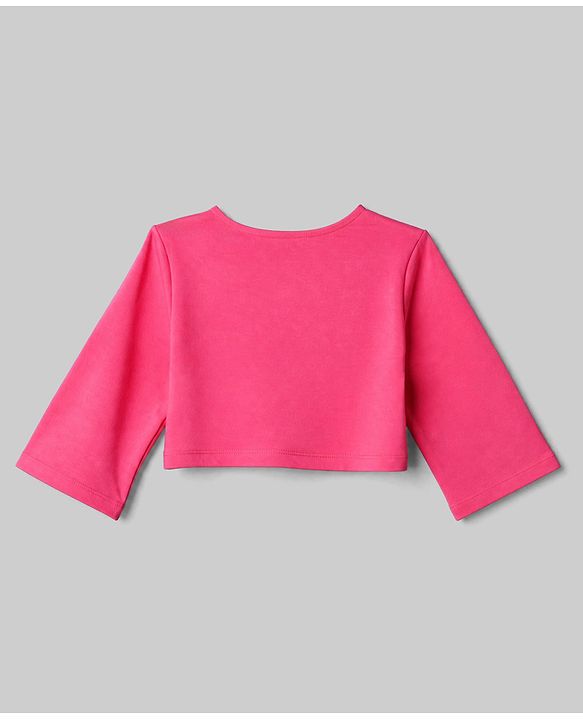Pine Kids Cotton Knit Frock with Jacket with Full Sleeves and Roses Print in Pink