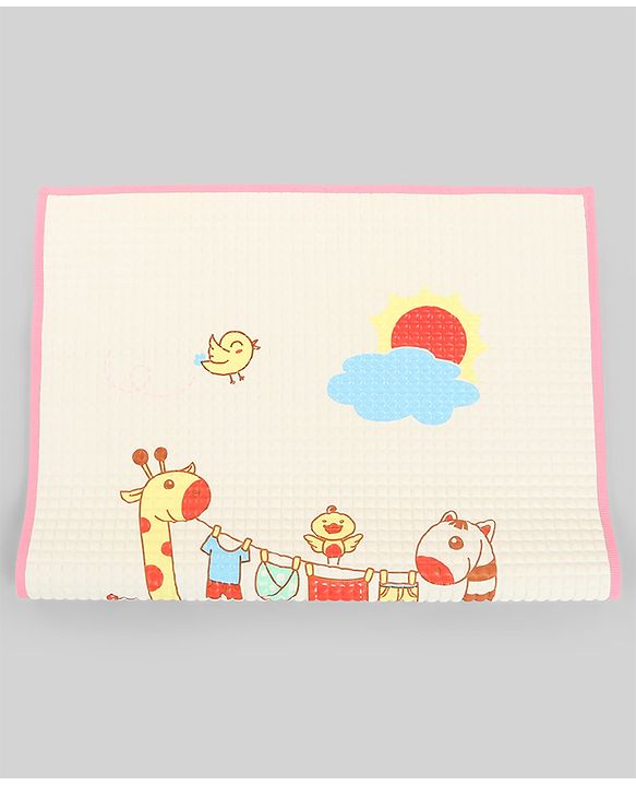 Babyhug Air Filled Water-Resistant Diaper Changing & Massage Mat Animal Print - White | Made from Natural Rubber | Cushioned | Foldable | Multi-Purpose Baby Mat