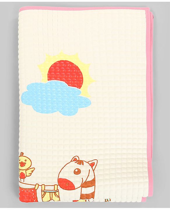 Babyhug Air Filled Water-Resistant Diaper Changing & Massage Mat Animal Print - White | Made from Natural Rubber | Cushioned | Foldable | Multi-Purpose Baby Mat