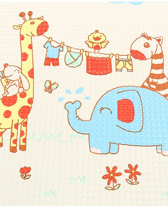 Babyhug Air Filled Water-Resistant Diaper Changing & Massage Mat Animal Print - White | Made from Natural Rubber | Cushioned | Foldable | Multi-Purpose Baby Mat