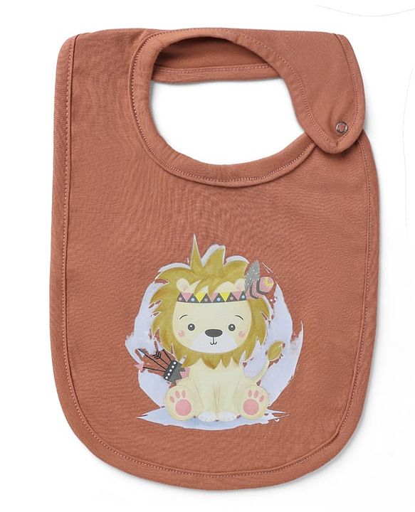 Babyhug 100% Cotton Baby Bibs Set of 2 Lion Print - Green & Brown| Soft & Comfortable| Button Closure| Feeding & Drooling| Easy to Wear| Machine Washable| Newborn & Infant Feeding Essential