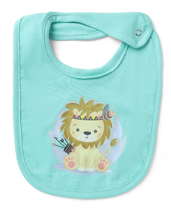 Babyhug 100% Cotton Baby Bibs Set of 2 Lion Print - Green & Brown| Soft & Comfortable| Button Closure| Feeding & Drooling| Easy to Wear| Machine Washable| Newborn & Infant Feeding Essential