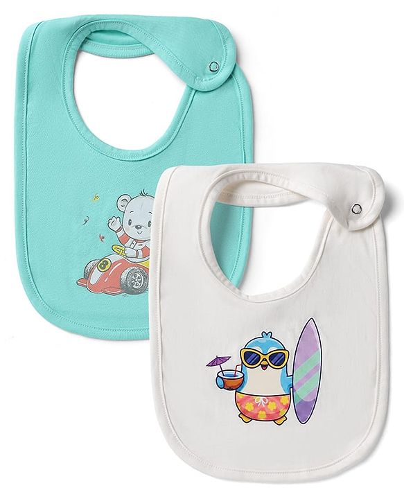 Babyhug 100% Cotton Baby Bibs Set of 2 Lion Print - Green & Brown| Soft & Comfortable| Button Closure| Feeding & Drooling| Easy to Wear| Machine Washable| Newborn & Infant Feeding Essential