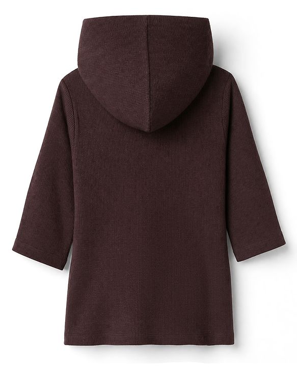 Babyhug Waffle Knit Full Sleeves Bath Robe With Hood in Brown
