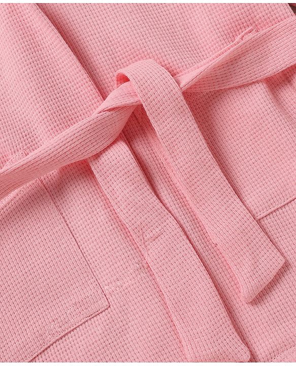 Babyhug Waffle Knit Full Sleeves Bath Robe With Hood in Pink