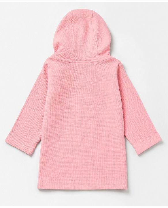 Babyhug Waffle Knit Full Sleeves Bath Robe With Hood in Pink
