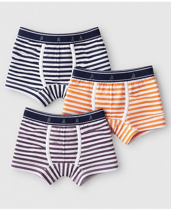 Pine Kids Cotton Elastane Knit Striped Trunks Pack of 3 - Blue Orange