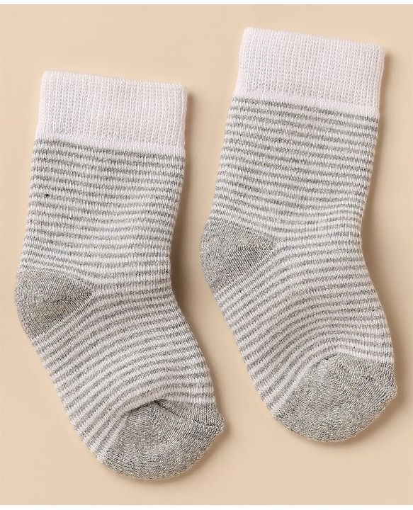 Cute Walk By Babyhug Anti-Bacterial Terry Knit Ankle Length Solid Socks Pack Of 3- Blue & Grey