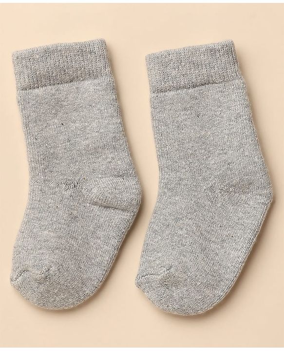Cute Walk By Babyhug Anti-Bacterial Terry Knit Ankle Length Solid Socks Pack Of 3- Blue & Grey