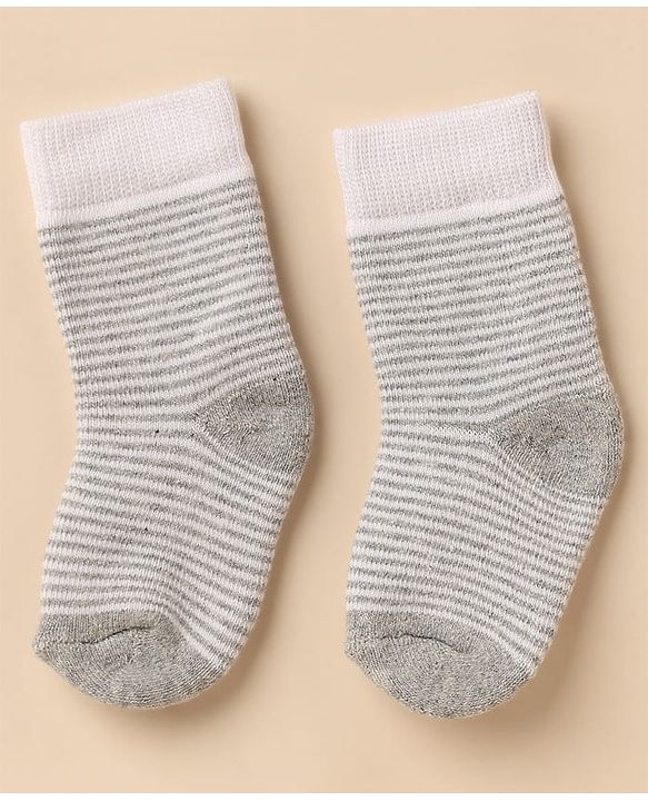 Cute Walk By Babyhug Anti-Bacterial Terry Knit Ankle Length Solid Socks Pack Of 3- Blue & Grey