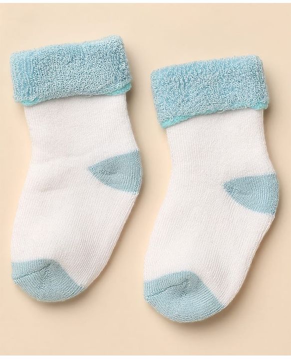 Cute Walk By Babyhug Anti-Bacterial Terry Knit Ankle Length Socks With Star Design Pack Of 3- Blue & White