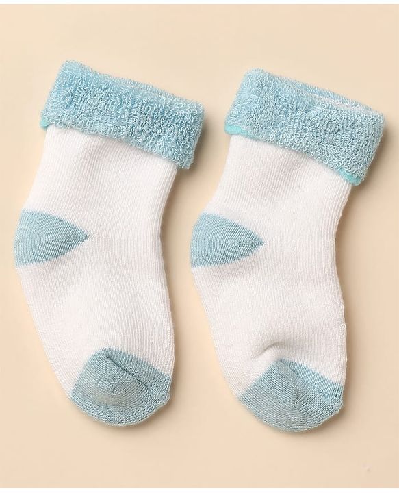 Cute Walk By Babyhug Anti-Bacterial Terry Knit Ankle Length Socks With Star Design Pack Of 3- Blue & White