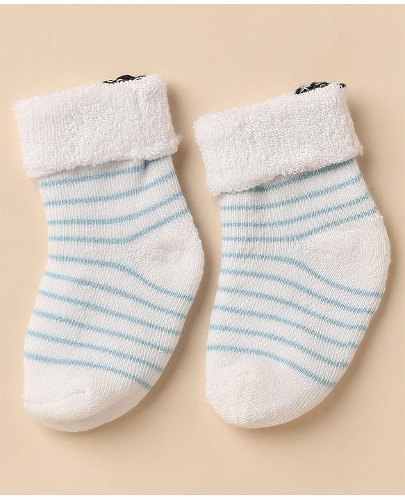 Cute Walk By Babyhug Anti-Bacterial Terry Knit Ankle Length Socks With Star Design Pack Of 3- Blue & White
