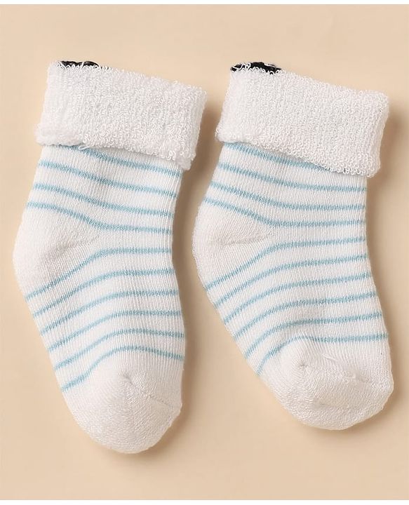 Cute Walk By Babyhug Anti-Bacterial Terry Knit Ankle Length Socks With Star Design Pack Of 3- Blue & White