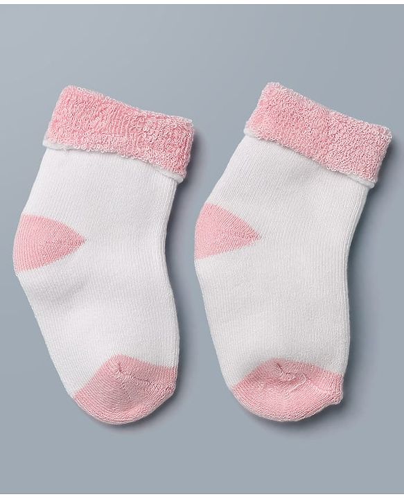Cute Walk By Babyhug Anti-Bacterial Terry Knit Ankle Length Socks With Star Design Pack Of 3- Pink & White
