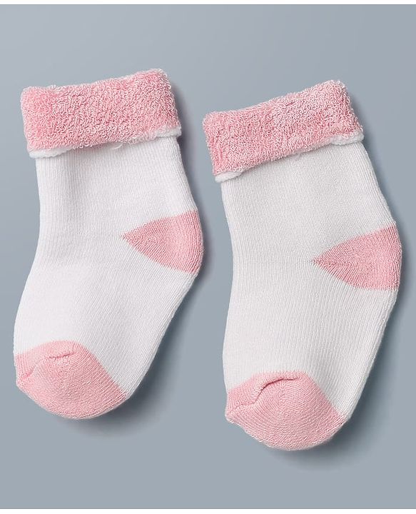 Cute Walk By Babyhug Anti-Bacterial Terry Knit Ankle Length Socks With Star Design Pack Of 3- Pink & White