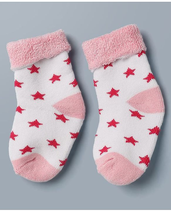 Cute Walk By Babyhug Anti-Bacterial Terry Knit Ankle Length Socks With Star Design Pack Of 3- Pink & White