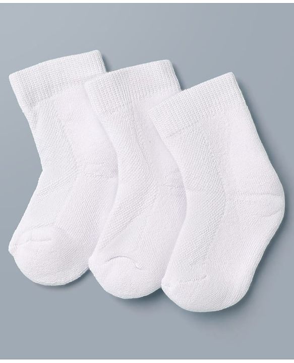 Cute Walk By Babyhug Anti-Bacterial Terry Knit Ankle Length Solid Socks Pack Of 3- White