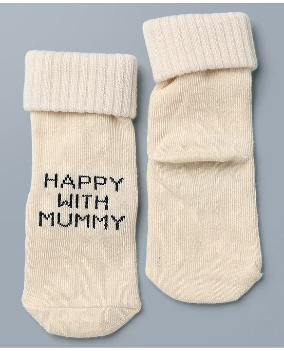 Cute Walk By Babyhug Anti-Bacterial Terry Knit Ankle Length Socks With Happy with Mummy Design Pack Of 3- Brown