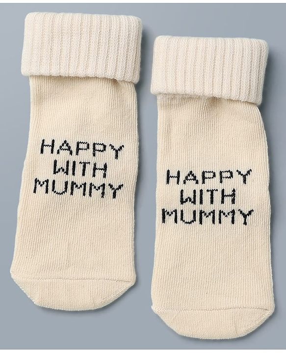 Cute Walk By Babyhug Anti-Bacterial Terry Knit Ankle Length Socks With Happy with Mummy Design Pack Of 3- Brown
