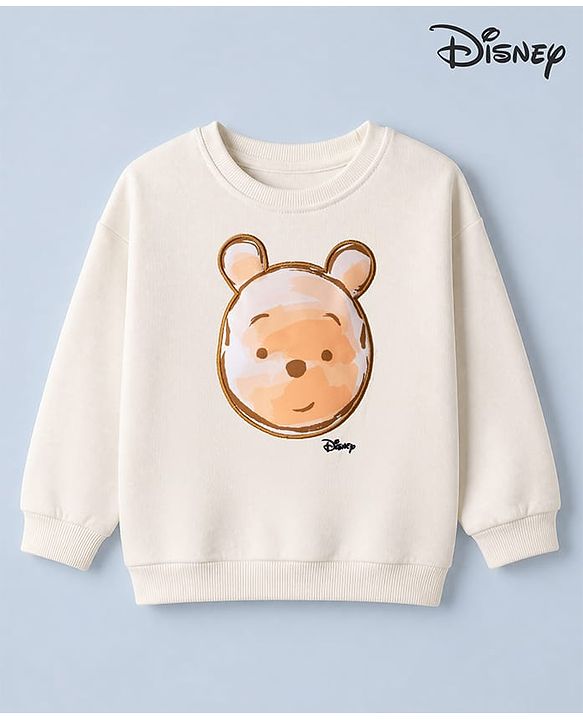 Babyhug Disney 100% Cotton Terry Knit Sweatshirt with Full Sleeves, Drop Shoulder Sleeves and Winnie The Pooh Patch in White