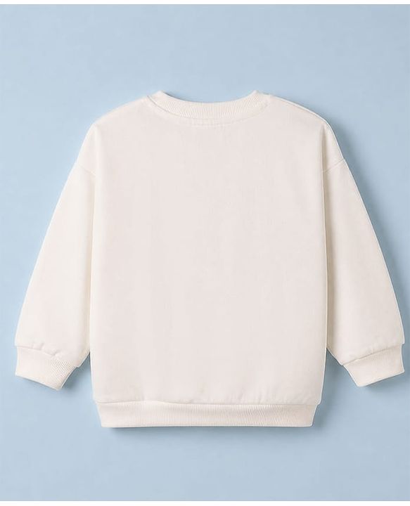 Babyhug Disney 100% Cotton Terry Knit Sweatshirt with Full Sleeves, Drop Shoulder Sleeves and Winnie The Pooh Patch in White