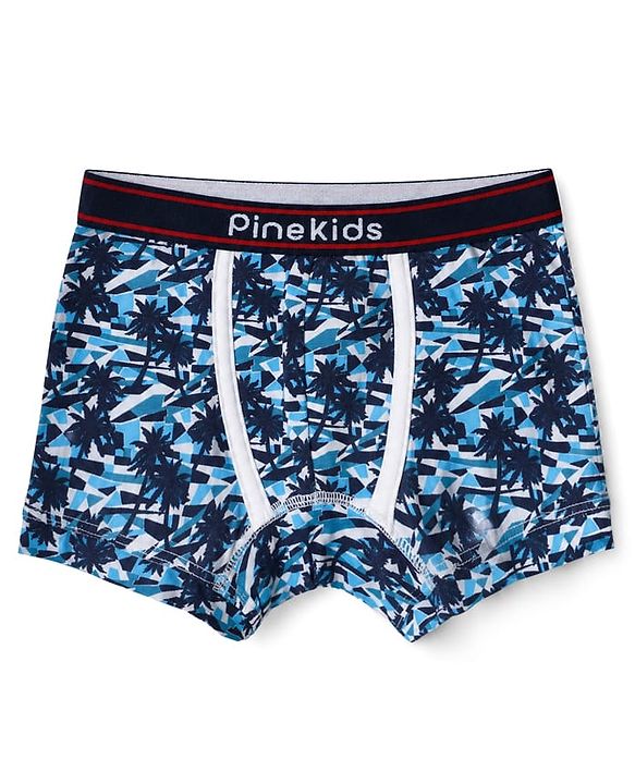 Pine Kids Cotton Knit Trunks with Stripe & Abstract Print Pack of 3 - Black & Blue