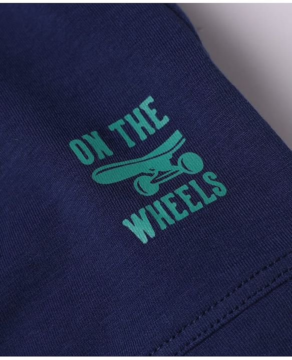 Pine Kids 100% Cotton Knit Striped Trunks With On the Wheels Text Print Pack of 3 - Blue & Navy Blue