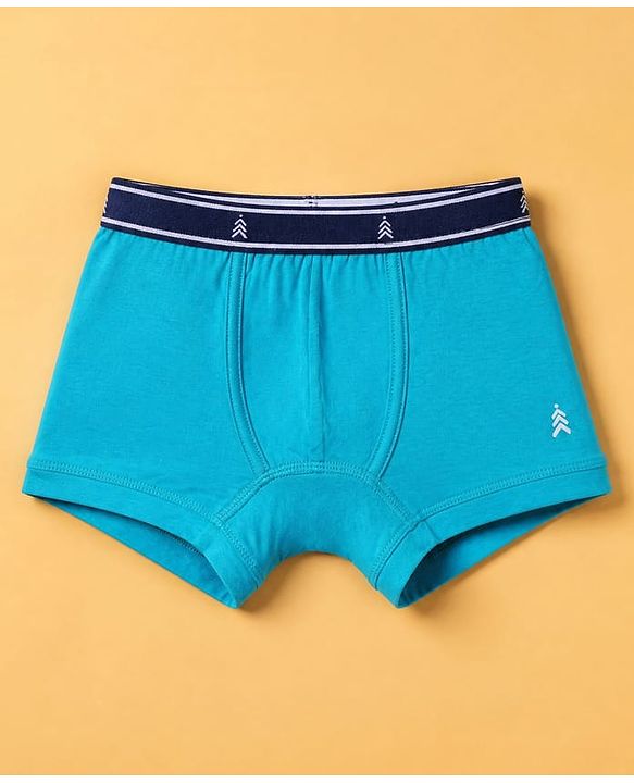 Pine Kids 100% Cotton Knit Striped Trunks With On the Wheels Text Print Pack of 3 - Blue & Navy Blue
