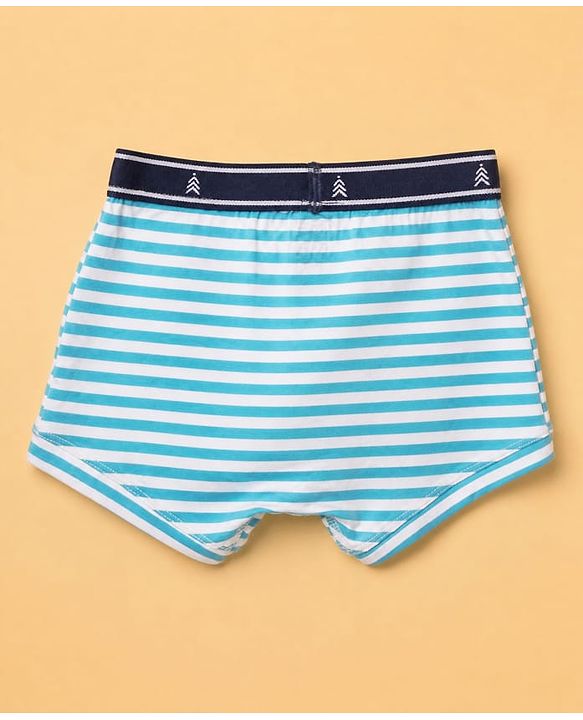 Pine Kids 100% Cotton Knit Striped Trunks With On the Wheels Text Print Pack of 3 - Blue & Navy Blue