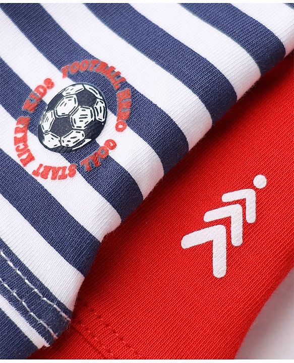 Pine Kids 100% Cotton Elastane Knit Trunk with Football Print Pack of 3 - Red Blue & White