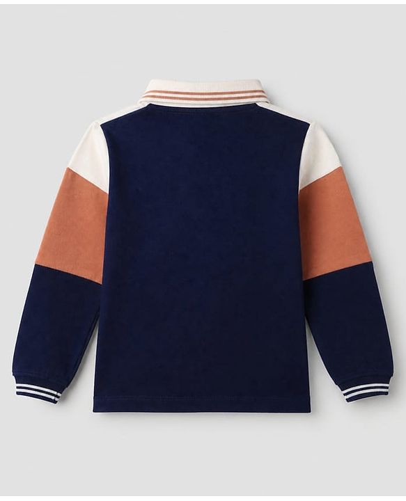 Babyhug 100% Cotton Knit Polo T-shirt With Full Sleeves and Outdoor Adventure Embroidery in Navy Blue