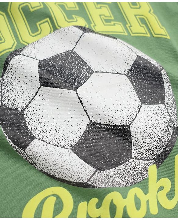 Babyhug 100% Cotton Knit T-Shirt with Full Sleeves and Soccer Print - Green