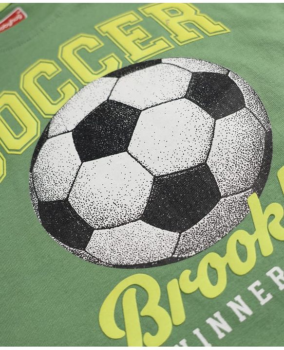 Babyhug 100% Cotton Knit T-Shirt with Full Sleeves and Soccer Print - Green