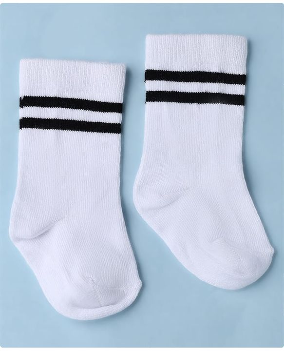 Cute Walk by Babyhug Knit Ankle Length Anti Bacterial Striped Socks - White