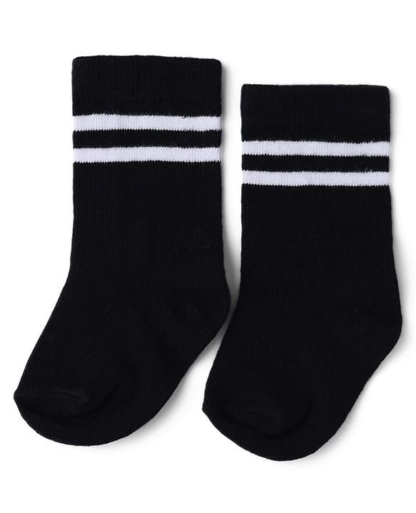 Cute Walk by Babyhug Knit Knee Length Anti Bacterial Socks with Striped Design in Black