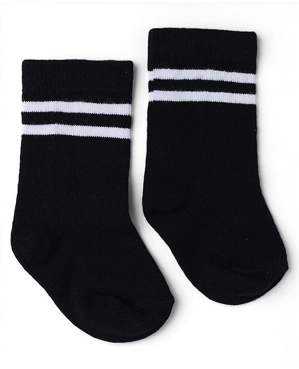 Cute Walk by Babyhug Knit Knee Length Anti Bacterial Socks with Striped Design in Black