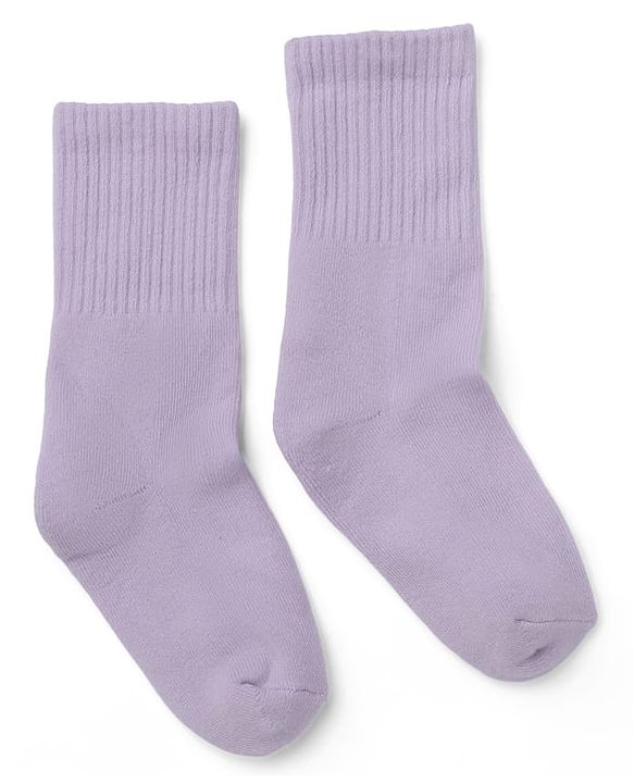 Cute Walk by Babyhug Cotton Terry Knit Solid Mid-calf Anti-bacterial Calf Length Terry Socks in Purple
