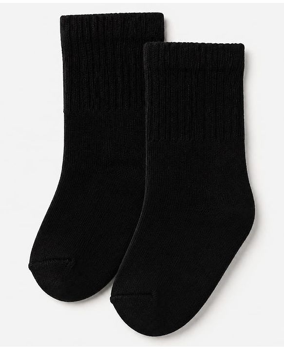 Cute Walk By Babyhug Cotton Terry Knit Ankle Length Solid Socks With Anti-Bacterial - Black