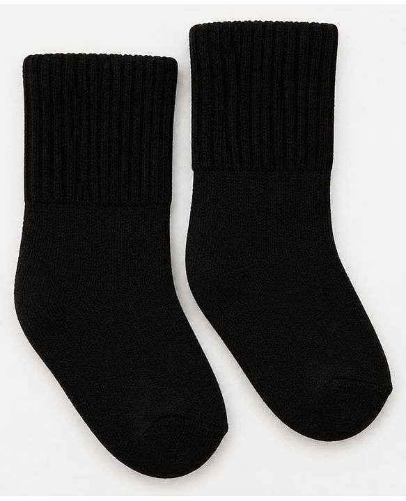 Cute Walk By Babyhug Cotton Terry Knit Ankle Length Solid Socks With Anti-Bacterial - Black